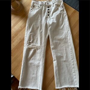Levi’s rib cage straight ankle women’s jeans destructed off white size 25